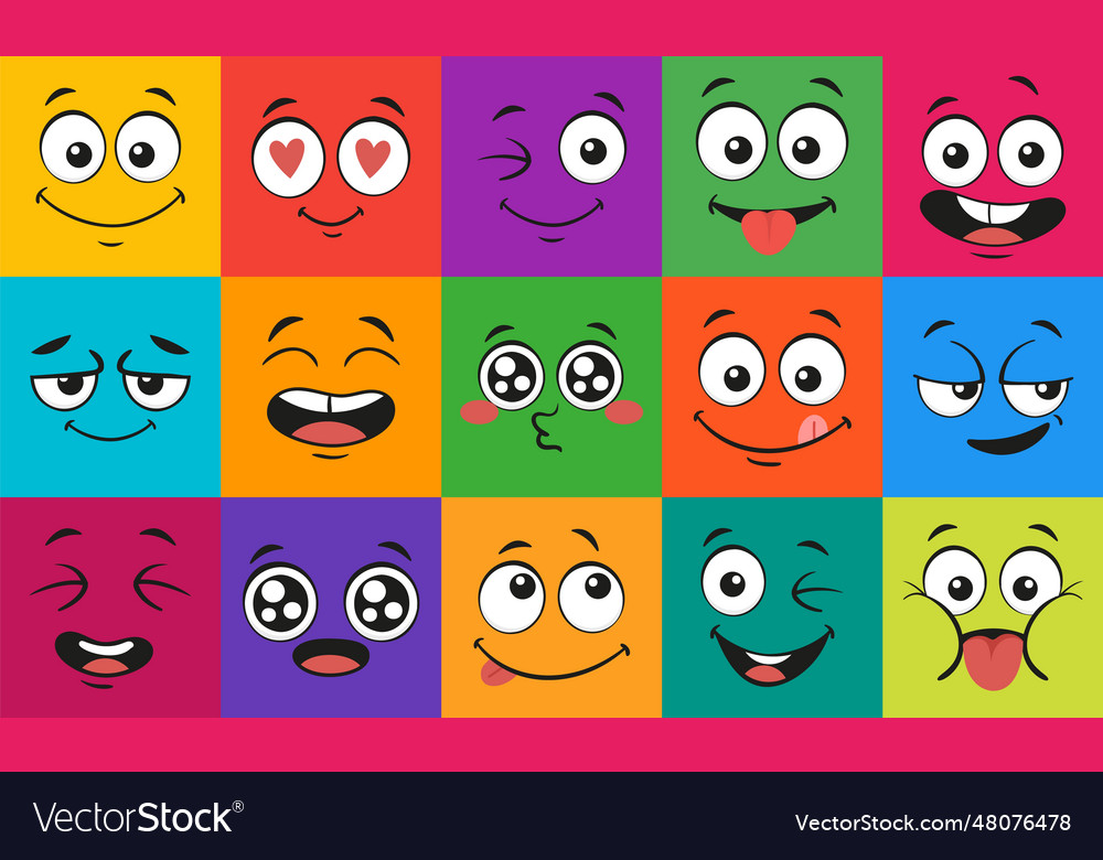Cartoon Face Expressions Happy Surprised Faces Vector Image Cartoon Face Expressions Happy Surprised Faces Vector Image