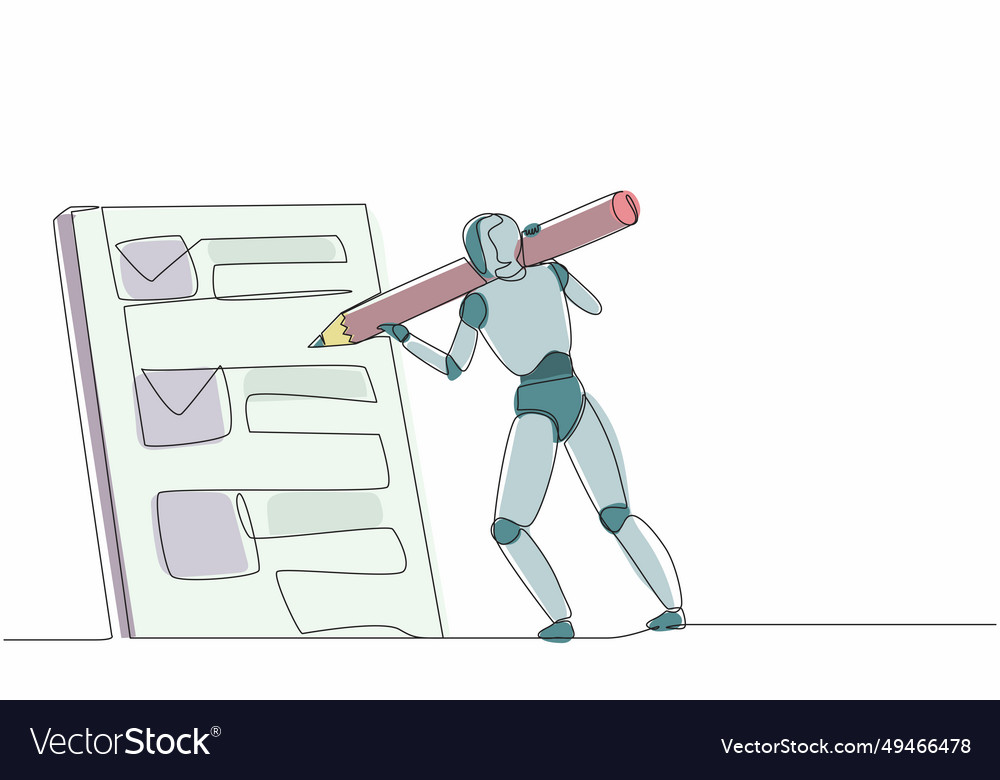Continuous one line drawing robots standing vector image Continuous one line drawing robots standing