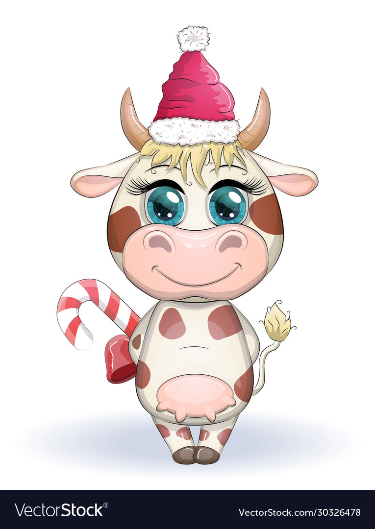 Cute cartoon cow bull with christmas candy and in Vector Image