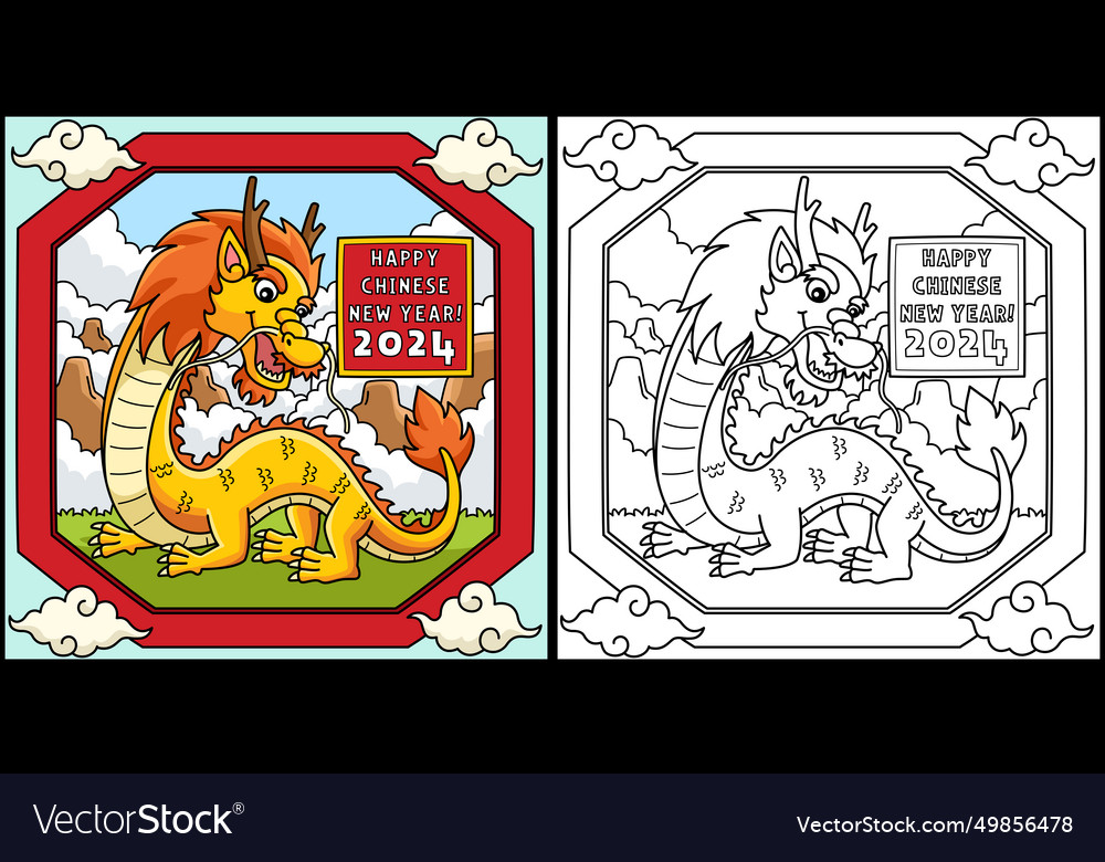 Happy chinese new year 2024 coloring vector image Happy chinese new year 2024 coloring