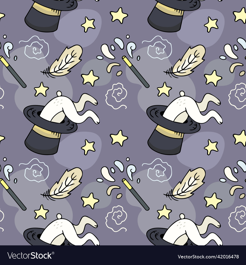 Magic seamless pattern rabbit in a hat vector image Magic seamless pattern rabbit in a hat