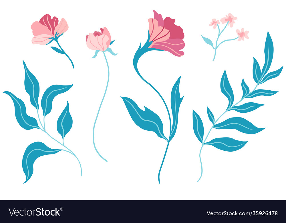 Set florale Designelemente in flachem Minimalismus vector image Set florale Designelemente in flachem Minimalismus