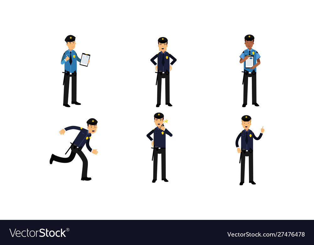 Set of policeman characters in different actions vector image Set of policeman characters in different actions