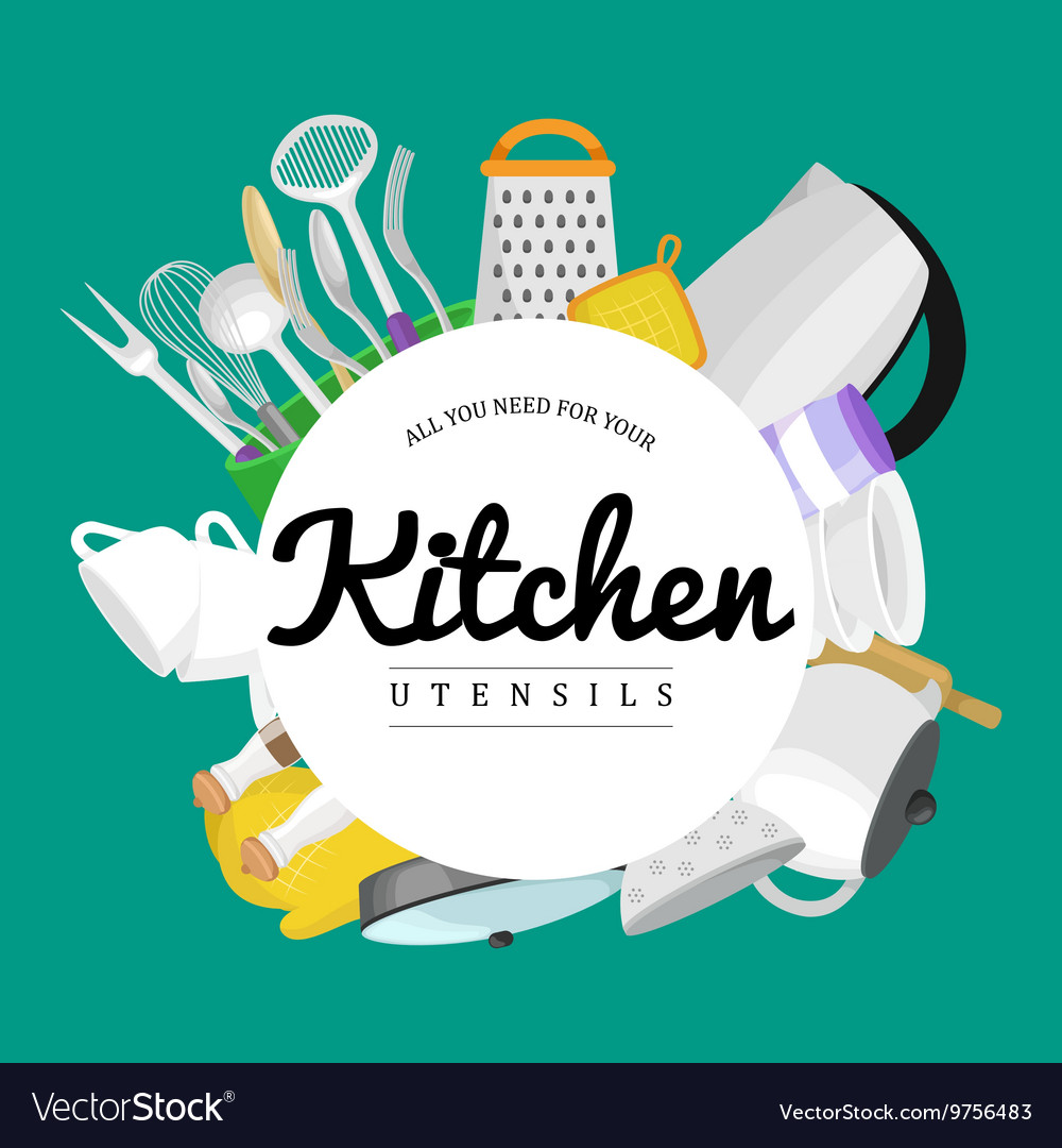 Cartoon kitchen utensil collection spoon pot food Vector Image Cartoon kitchen utensil collection spoon pot food Vector Image