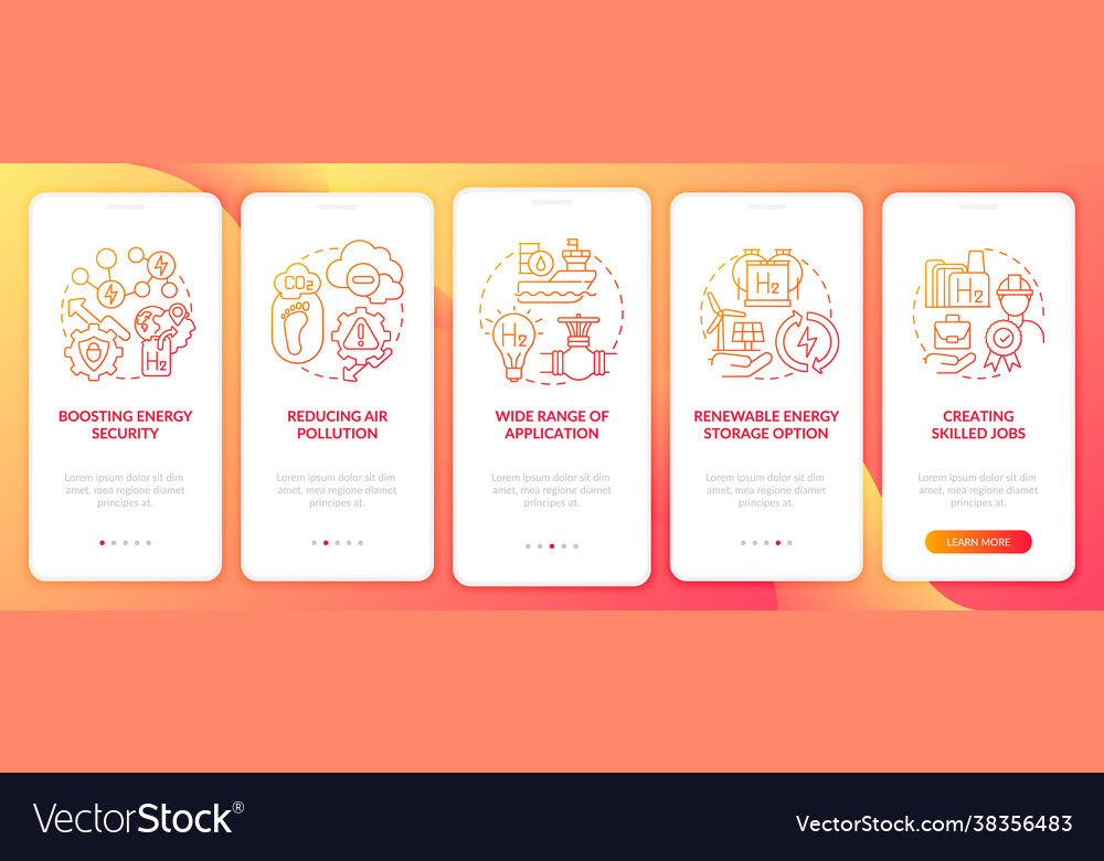 Hydrogen fuel benefits onboarding mobile app page