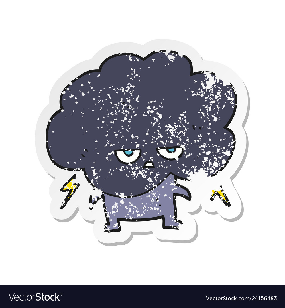 Retro distressed sticker of a cartoon raincloud