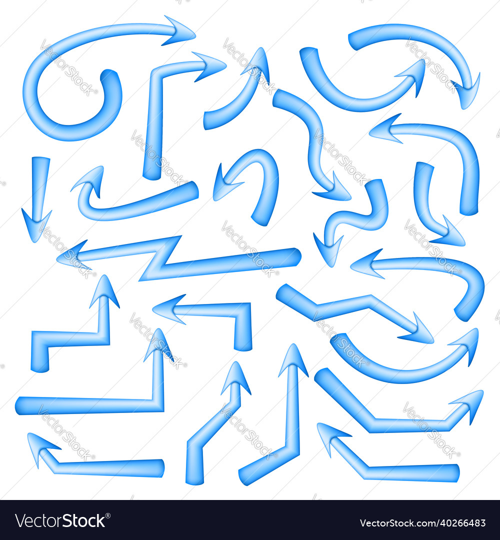 Set of blue arrows pointers with soft turns