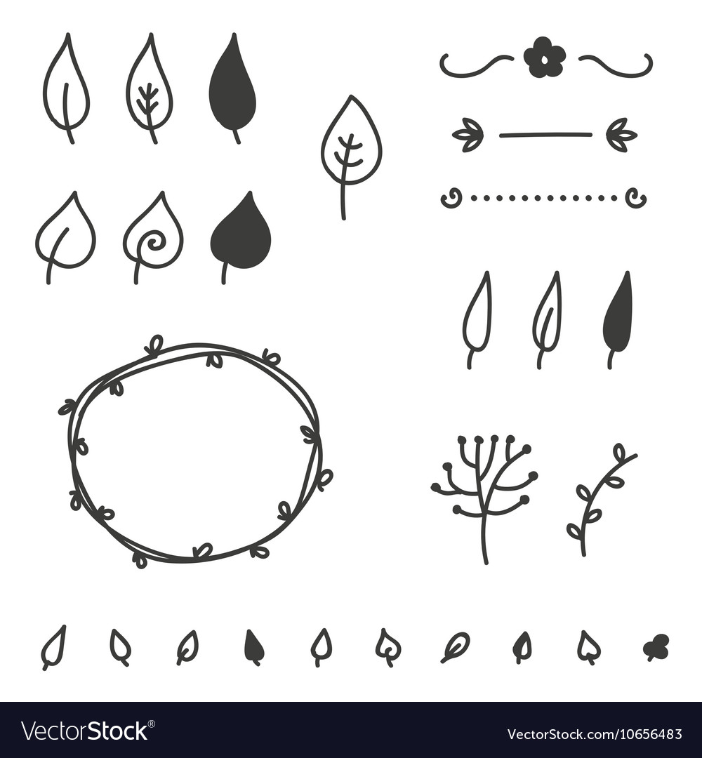 Set of doodle leaves and elements