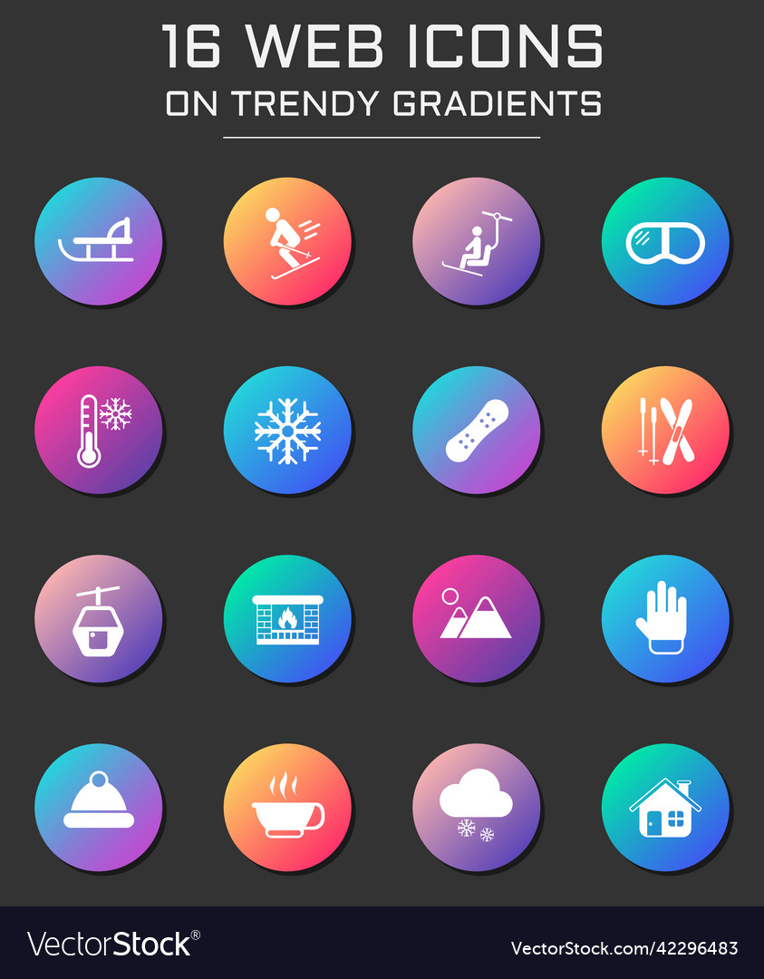 Skiing web icons on colorful buttons