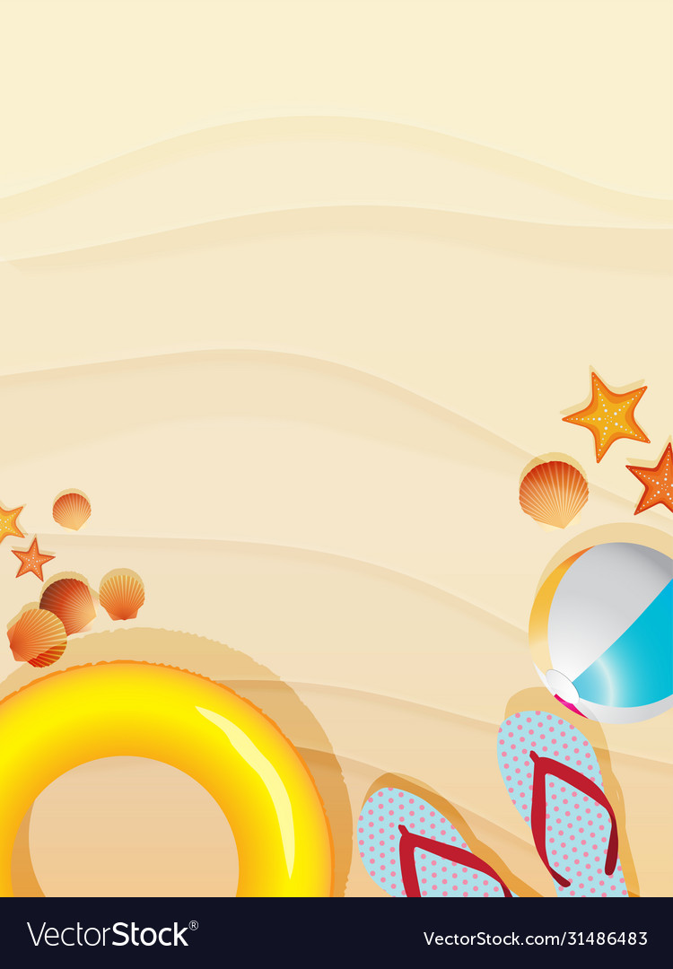 Summer sand beach background with objects vector image Summer sand beach background with objects