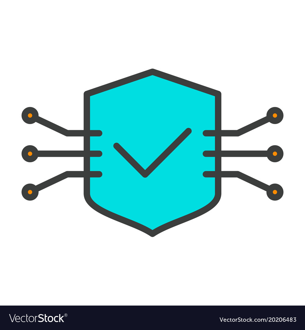 Tech circuit shield line icon minimal pictograph