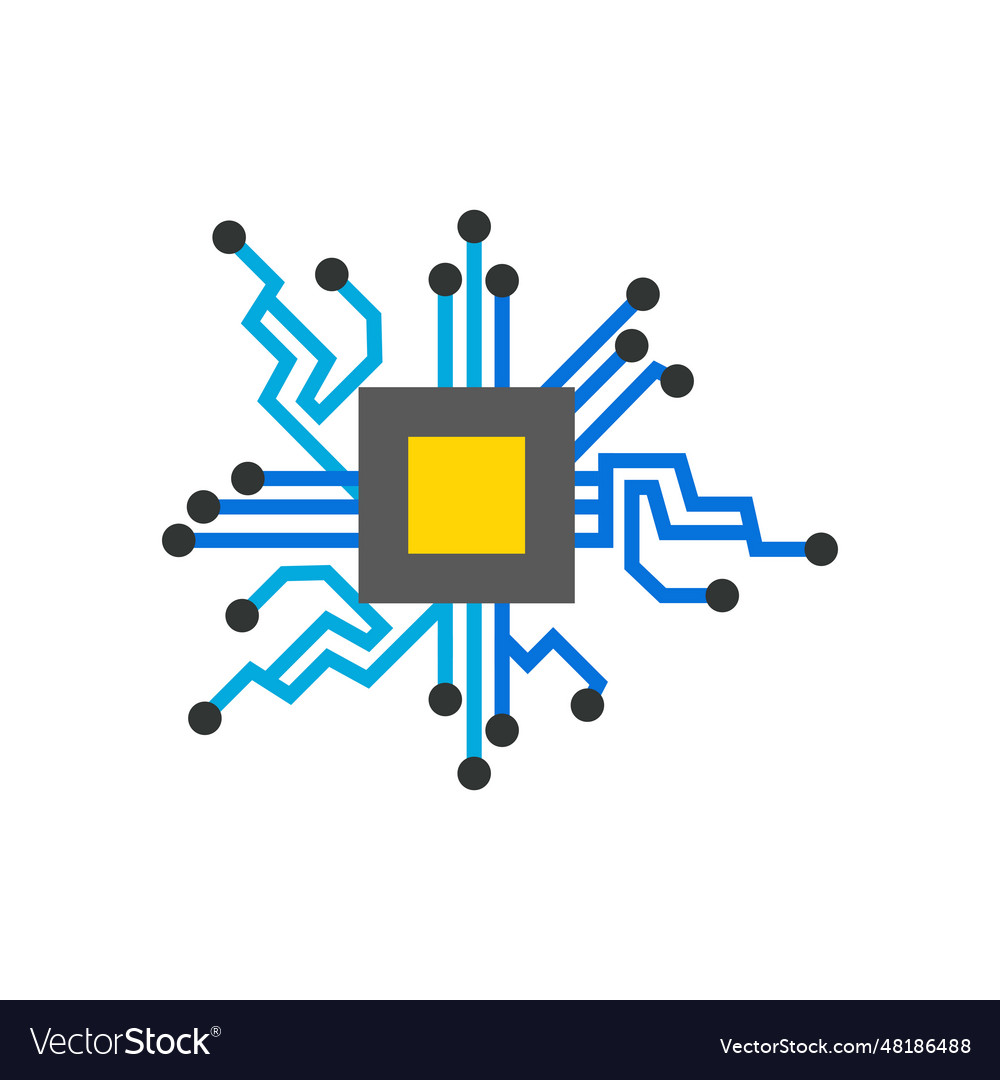 Cpu with related links icon vector image Cpu with related links icon