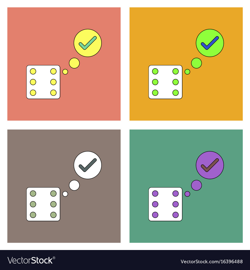 Flat icon design collection dice and check mark