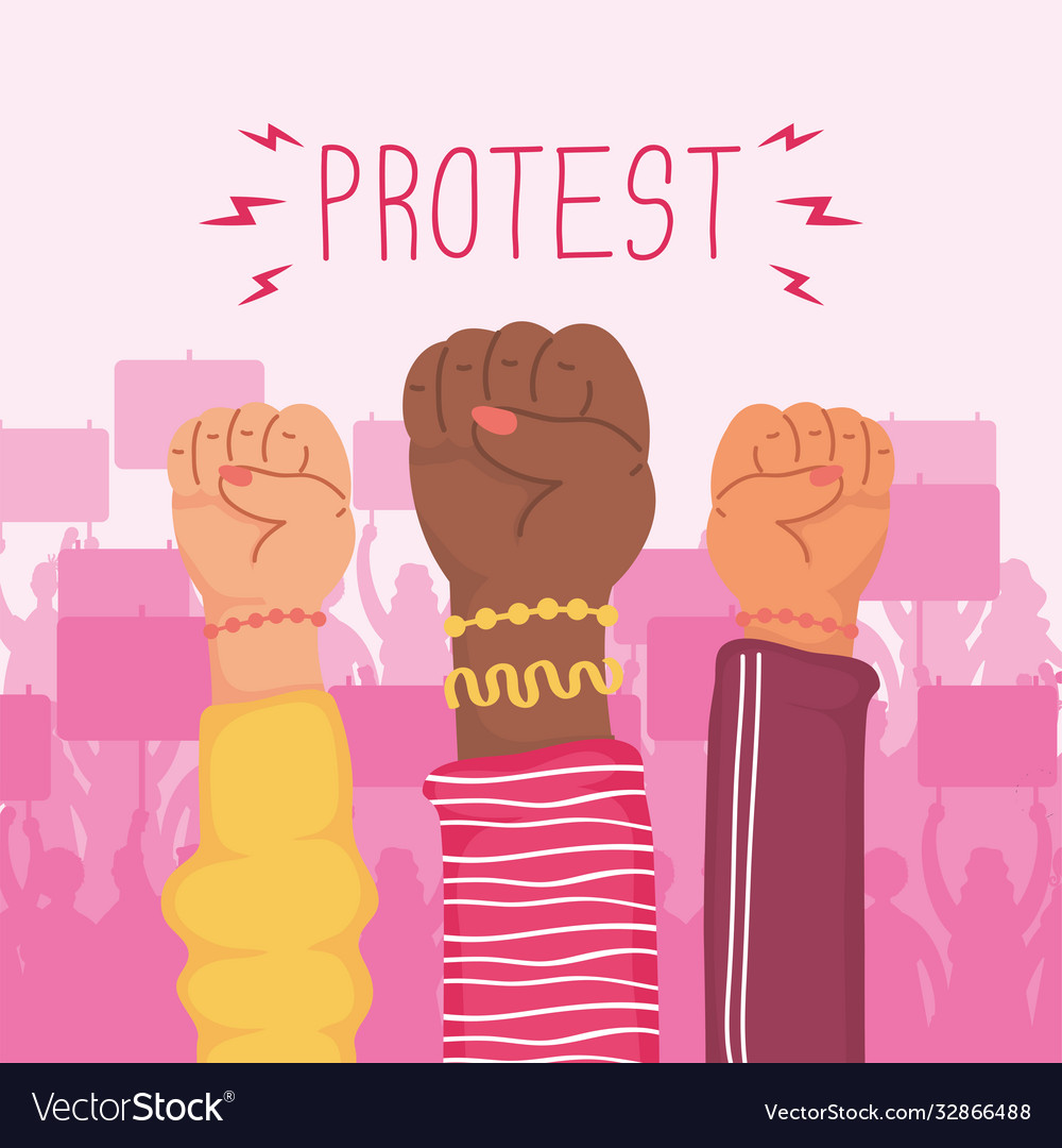 Interracial Hände Menschen Fäuste Protestikonen vector image Interracial Hände Menschen Fäuste Protestikonen