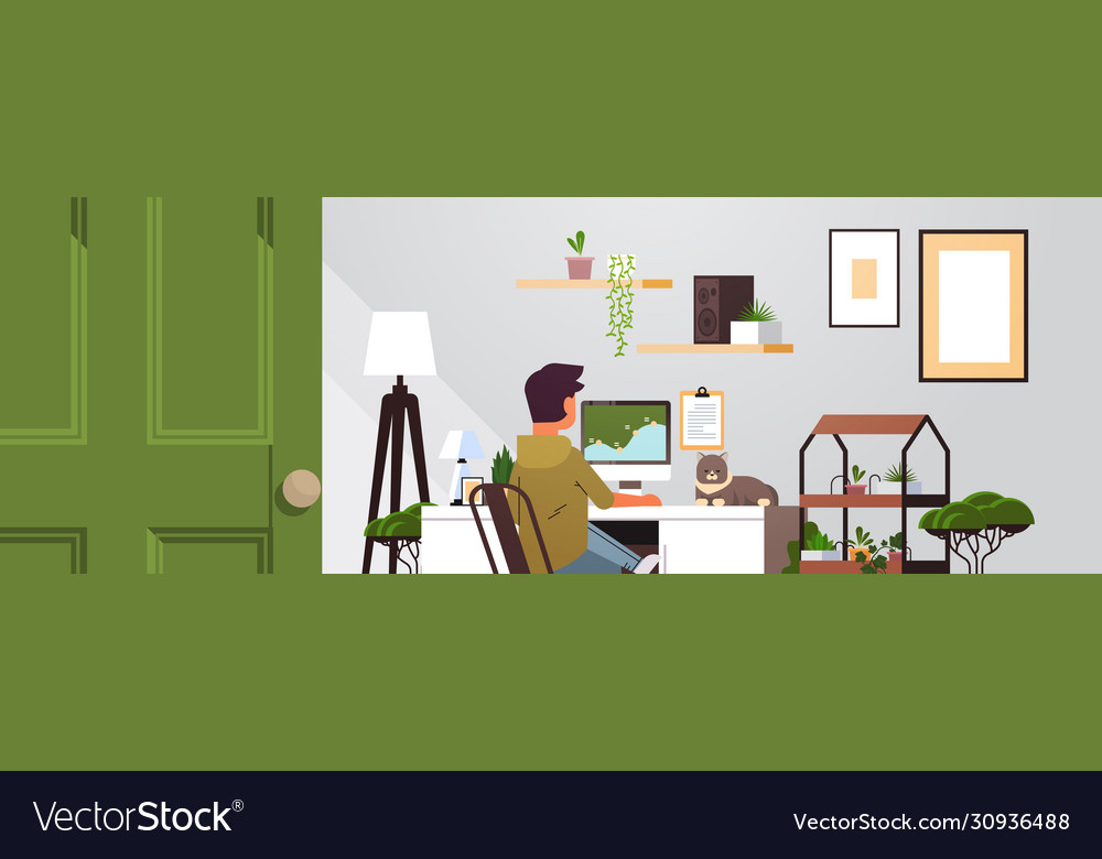 Man freelancer using computer monitor working Vector Image Man freelancer using computer monitor working