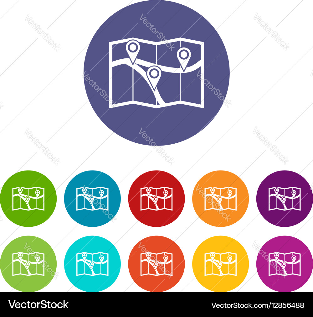 Map with pin pointers set icons Royalty Free Vector Image