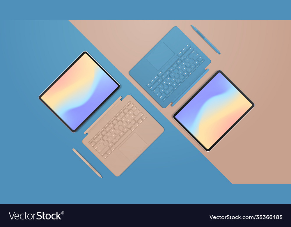 Modern tablet computer with keyboard and colored