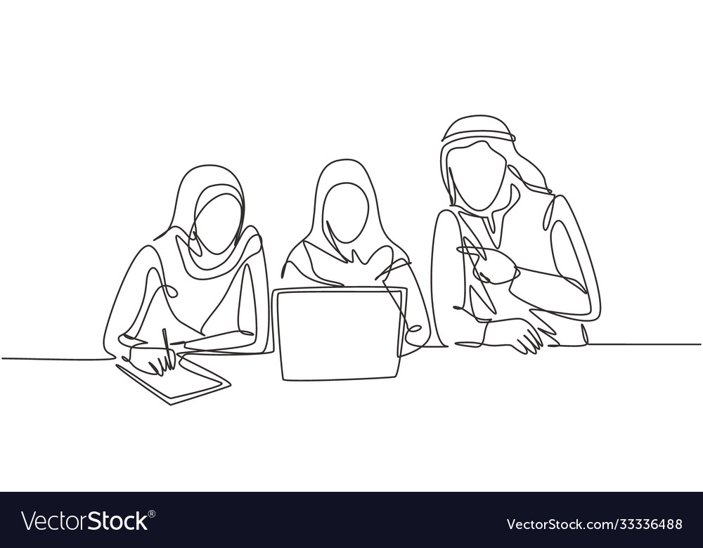 One single line drawing young male and female Vector Image