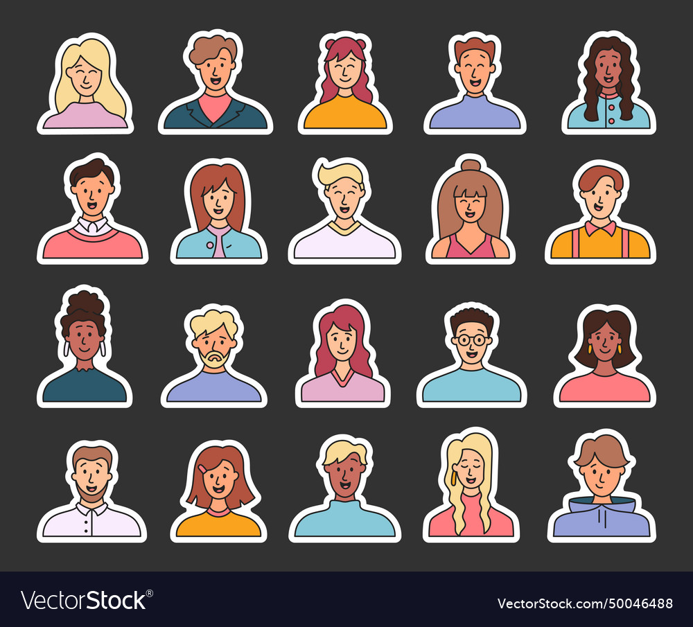 People avatars sticker bookmark multiethnic