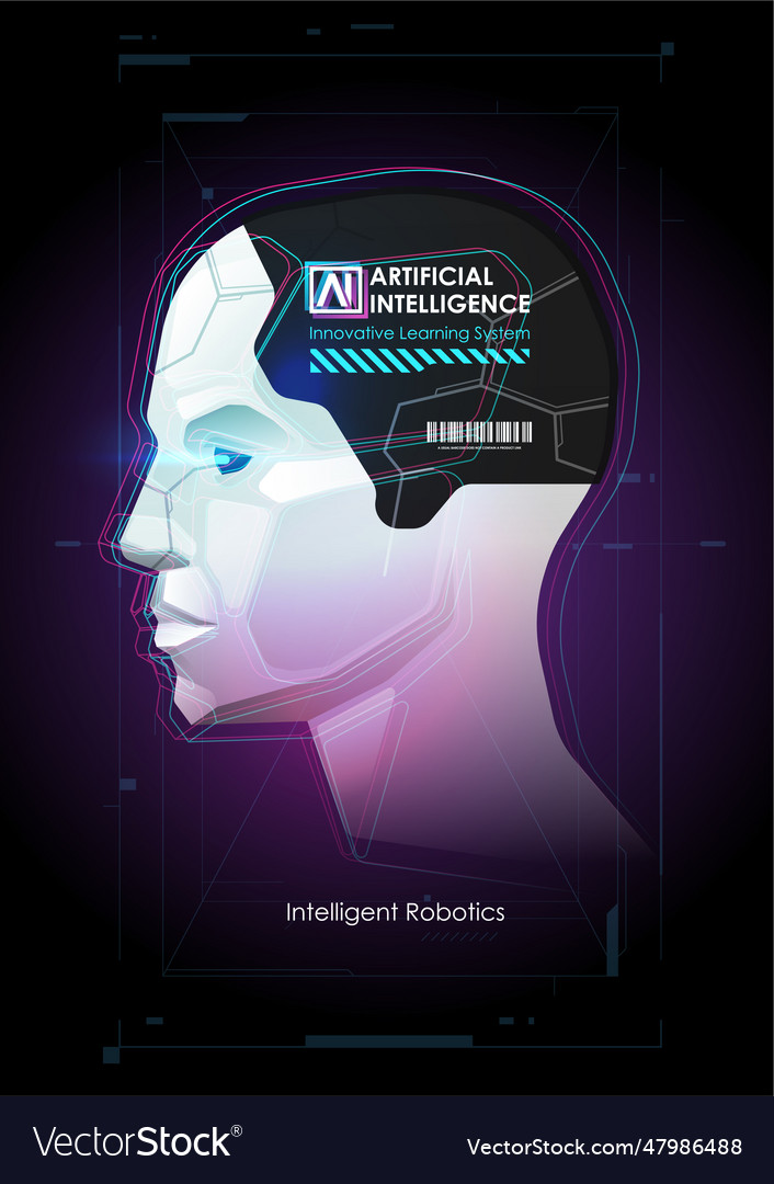 Robot with artificial intelligence working vector image Robot with artificial intelligence working