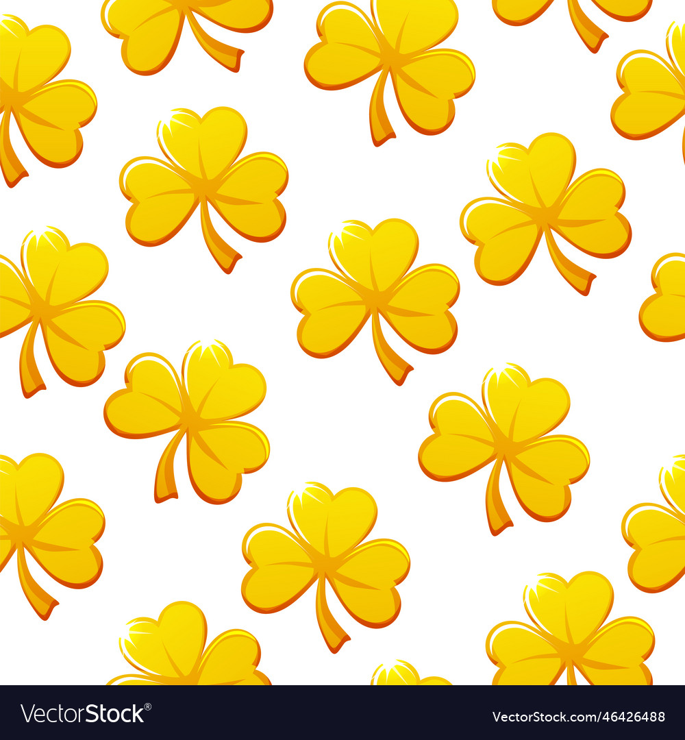 Seamless pattern of golden shamrock or clover