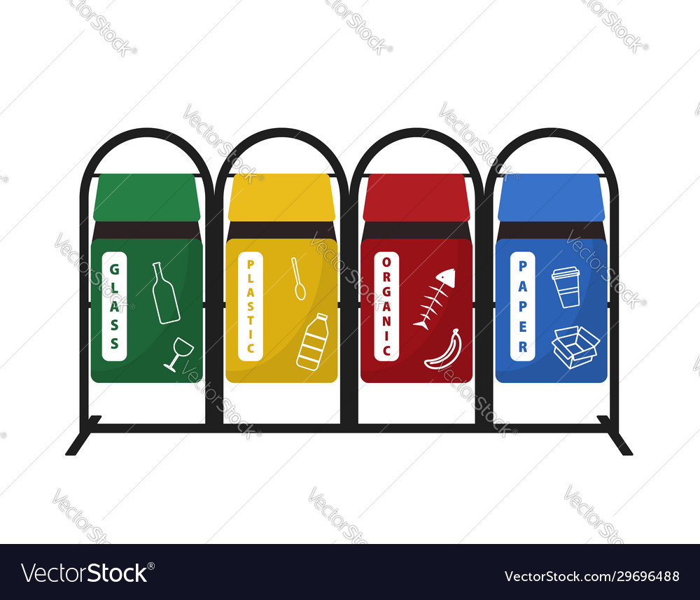 Sorting garbage colorful recycle trash bins vector image Sorting garbage colorful recycle trash bins