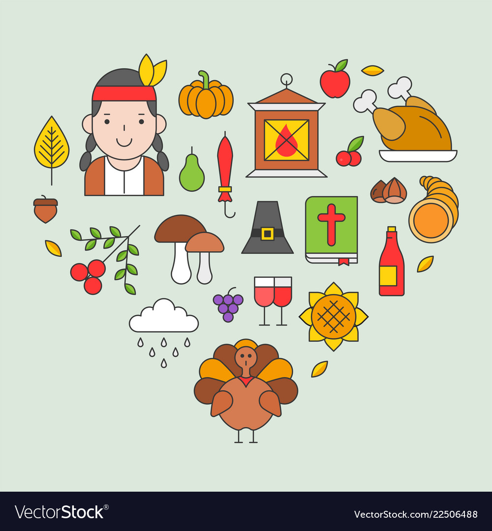 Thanksgiving icon arrange as heart shape for use