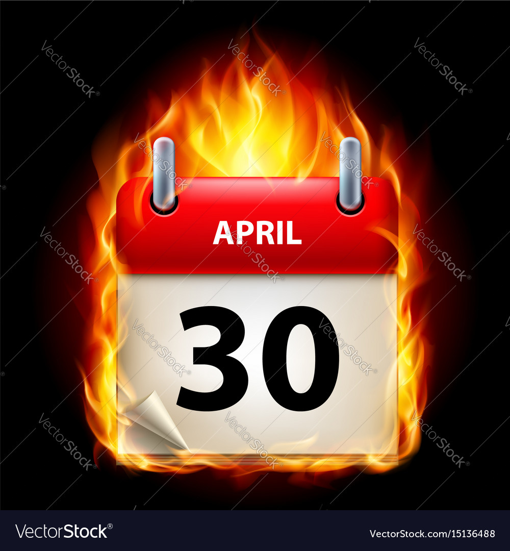 Thirtieth april in calendar burning icon on black