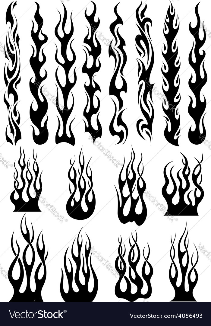 Black tribal flames set Royalty Free Vector Image