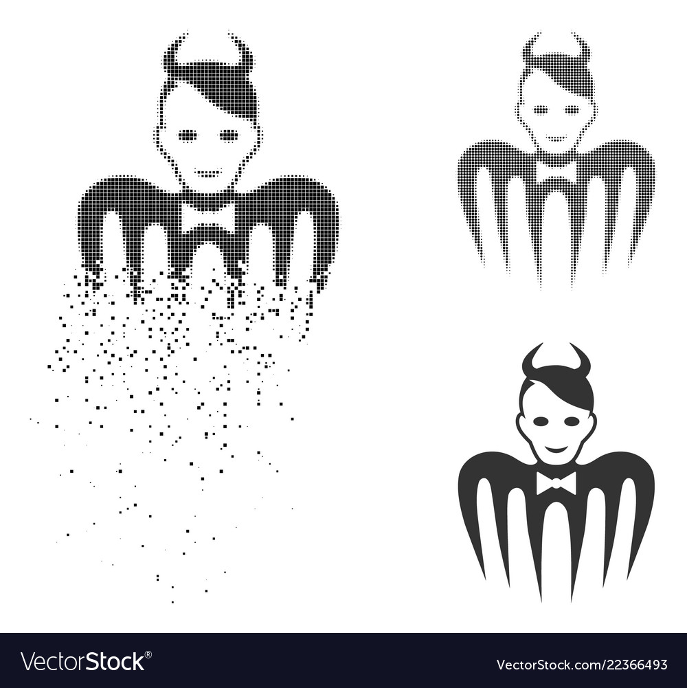 Dissolved pixel halftone devil spectre icon Vector Image Dissolved pixel halftone devil spectre icon