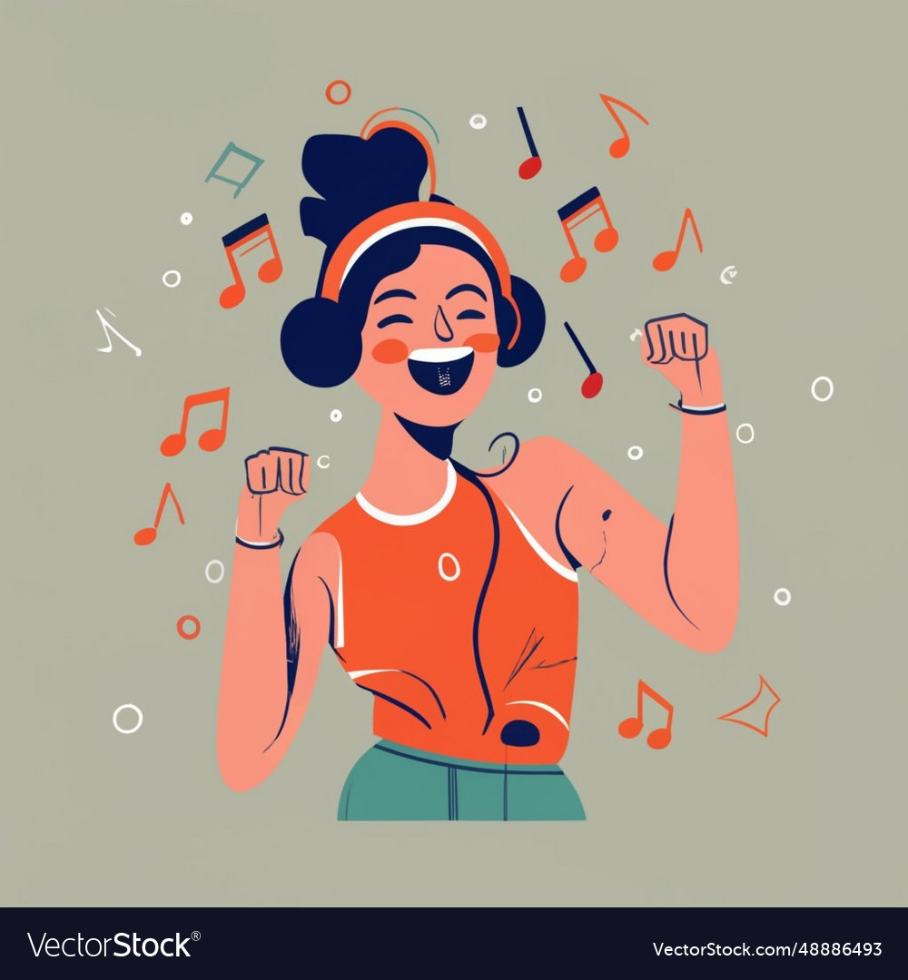 Happy girl dance to music while listening t