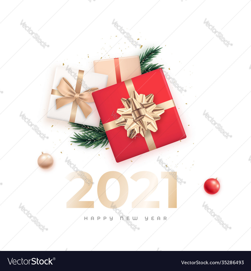 Happy new year 2021 greeting banner flat lay