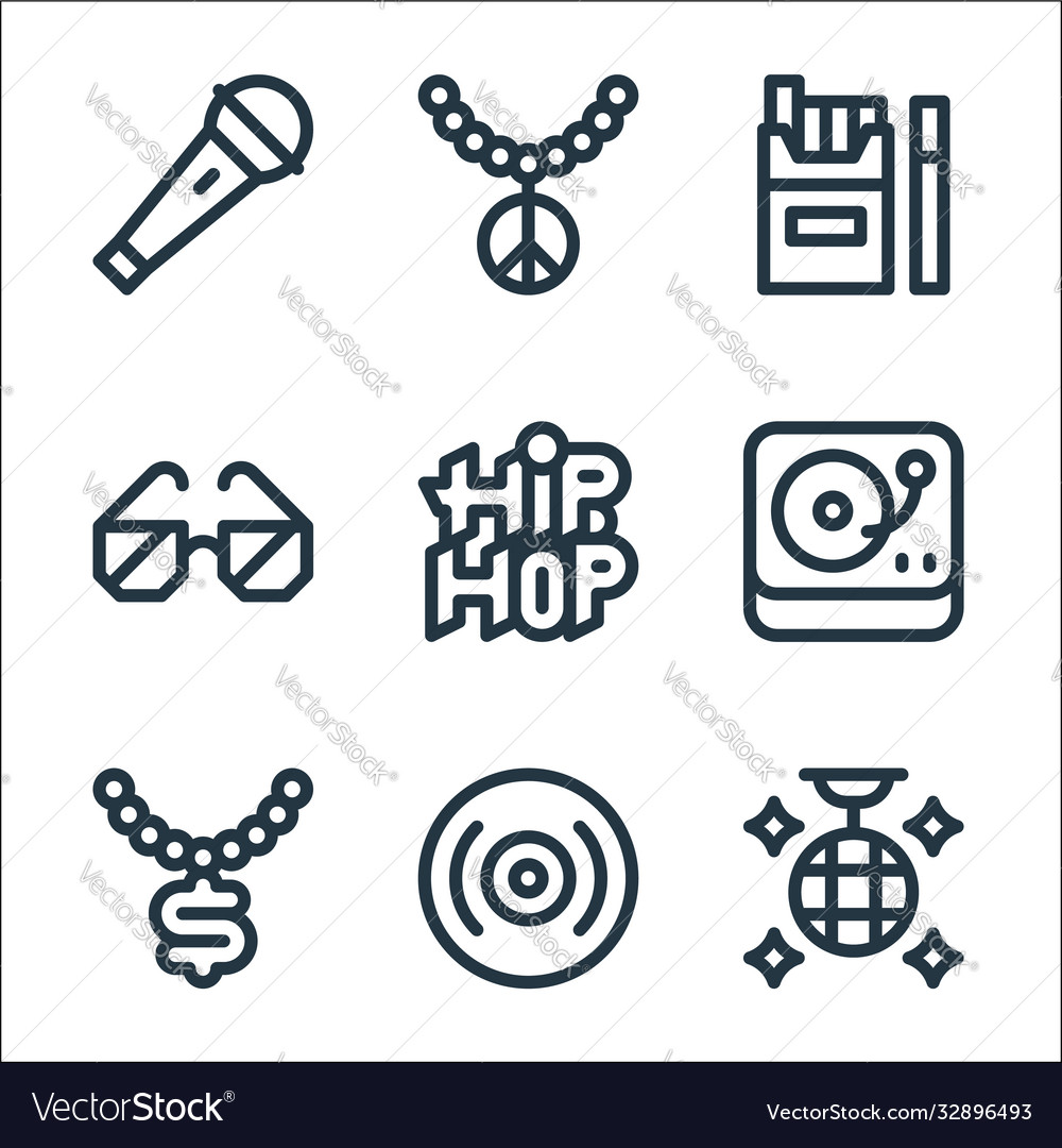 Hip Hop Linie Icons lineare Set Qualität