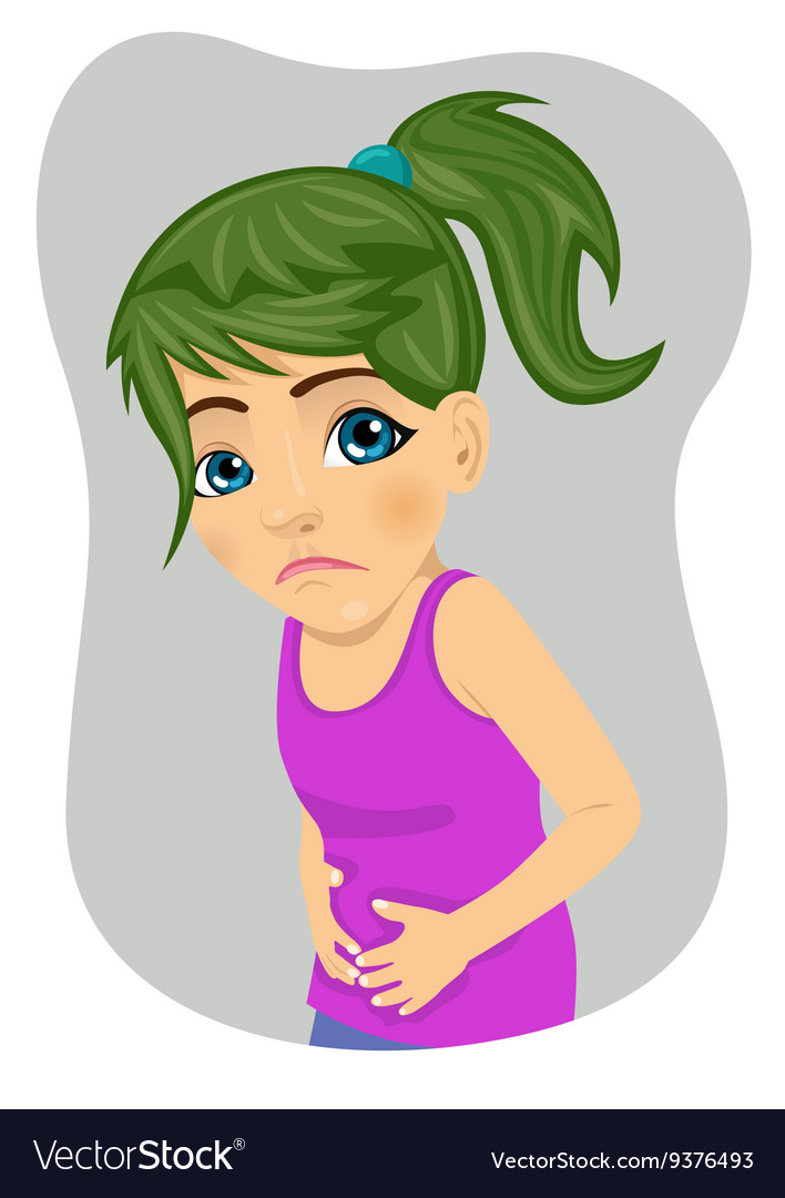 stomach ache cartoon girl