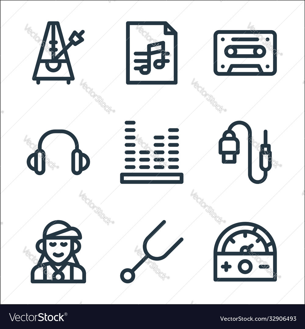 Music line icons linear set quality Vector Image Music line icons linear set quality
