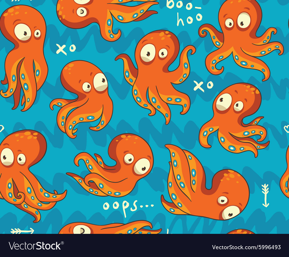 Octopuses in cartoon seamless pattern