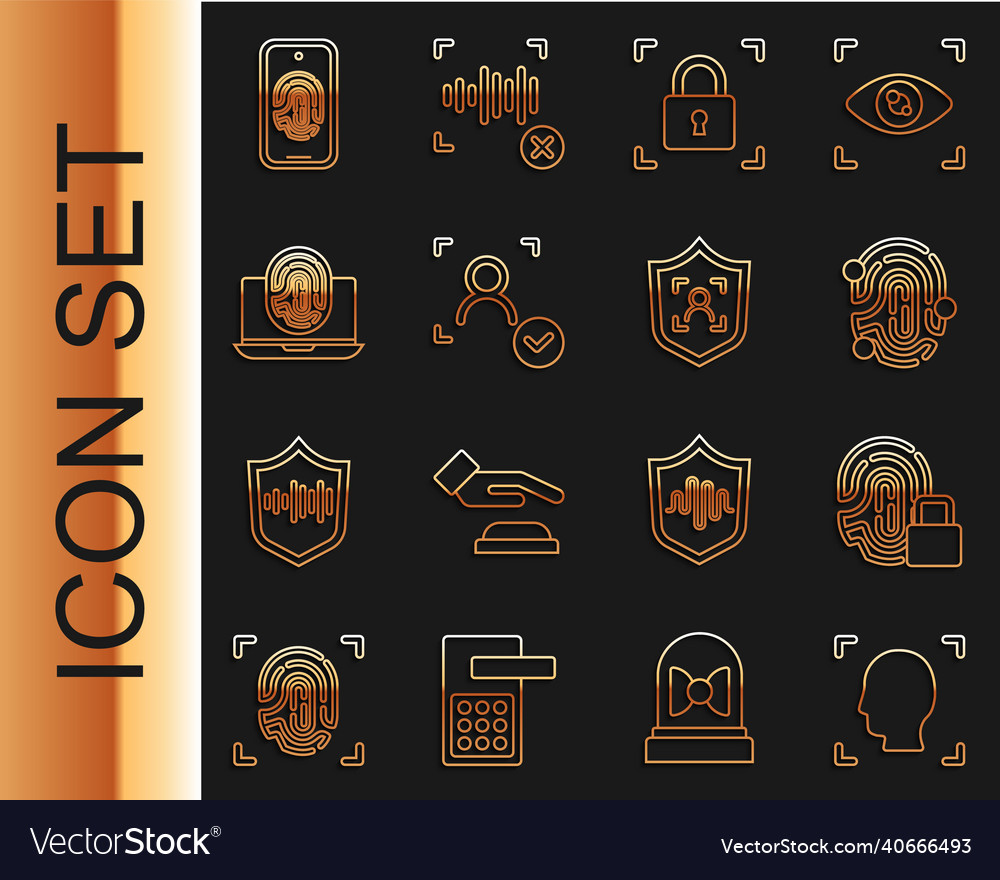 Set line face recognition fingerprint with lock vector image Set line face recognition fingerprint with lock
