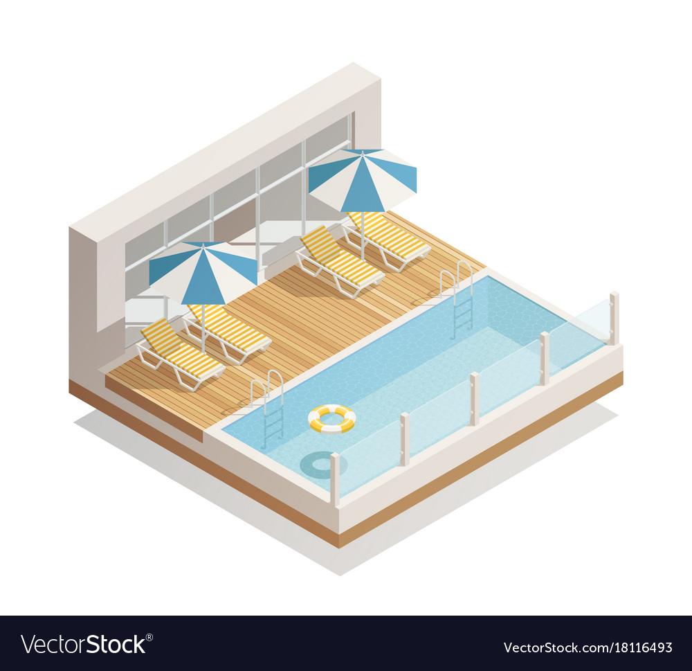 Swimming pool outdoor isometric composition Vector Image