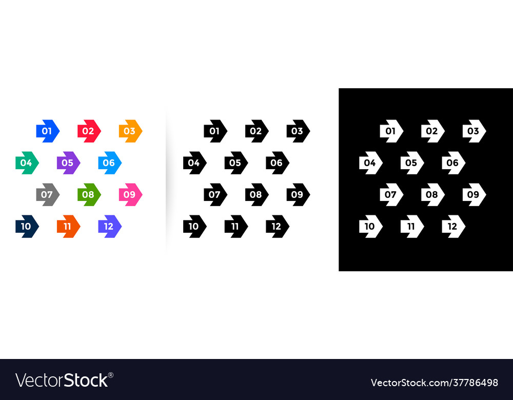 Arrow direction bullet points numbers set vector image Arrow direction bullet points numbers set