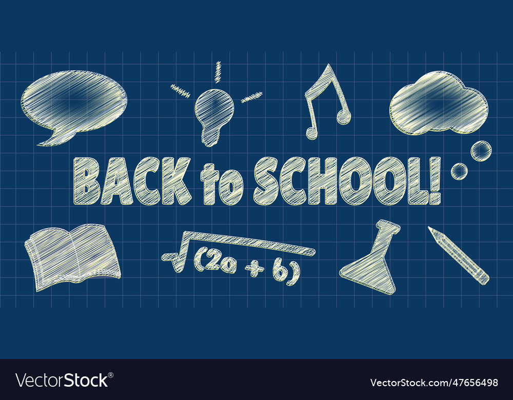 Back to school banner with chalk text and objects Vector Image Back to school banner with chalk text and objects