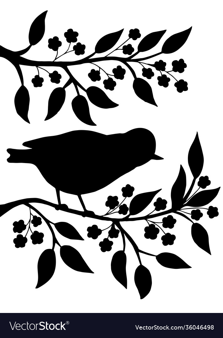 Black silhouette a bird on a branch Royalty Free Vector