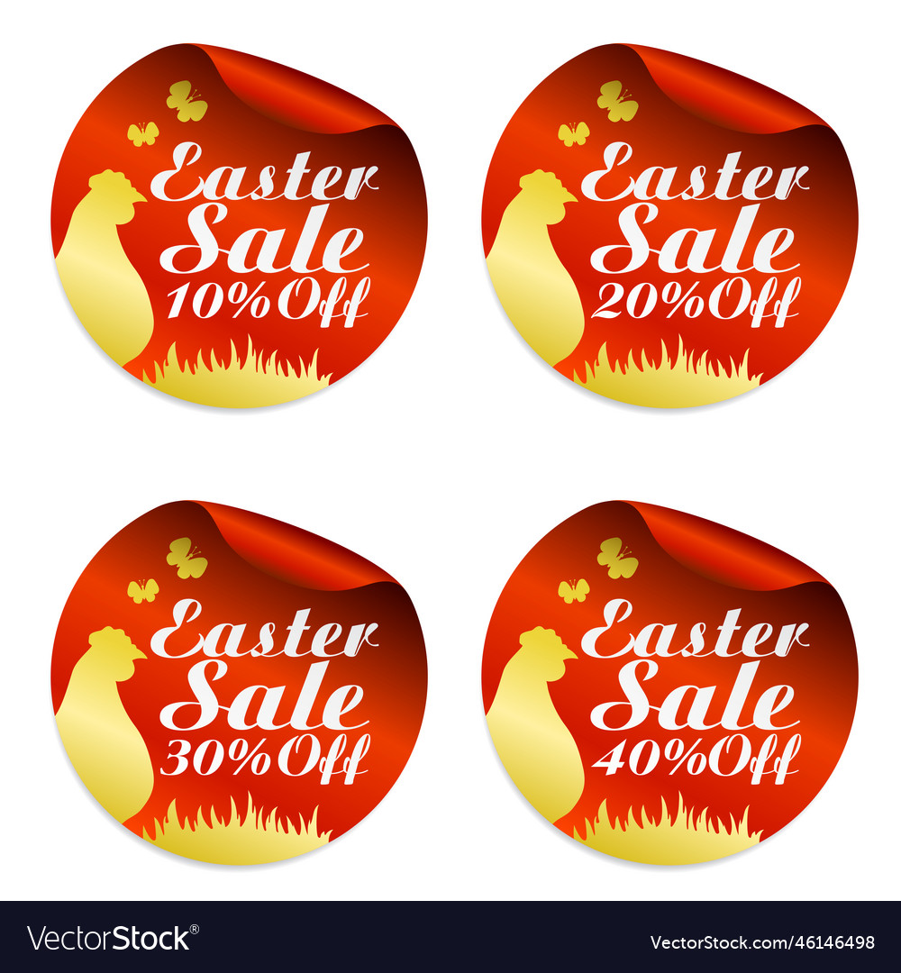 Easter red sale stickers set 10 20 30 40 off