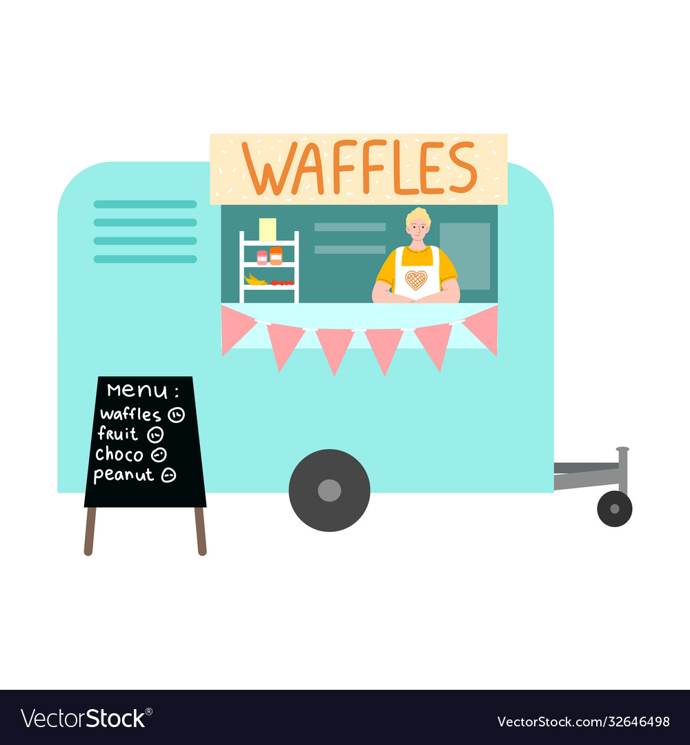 Food truck with fresh waffles and menu