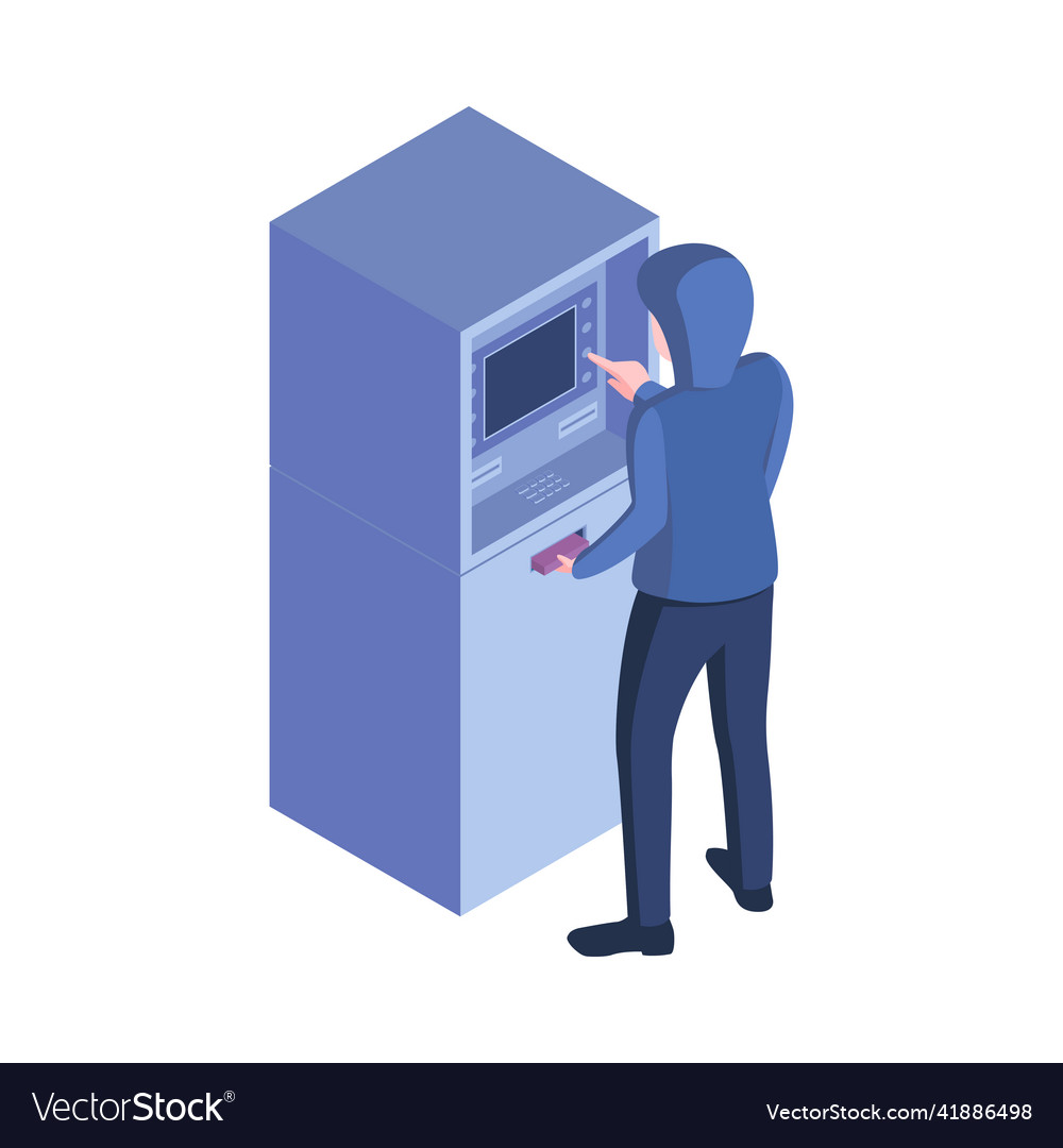 Hacking the atm composition Royalty Free Vector Image image.