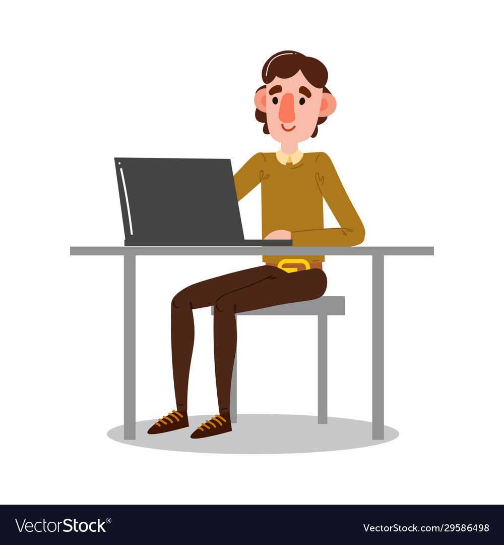 Man engineer sitting and working at his computer Vector Image Man engineer sitting and working at his computer