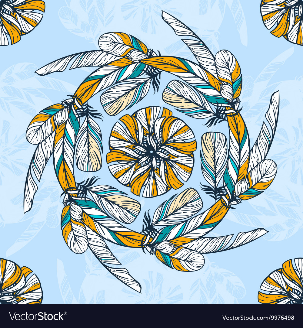 Seamless pattern in boho style round kaleidoscope