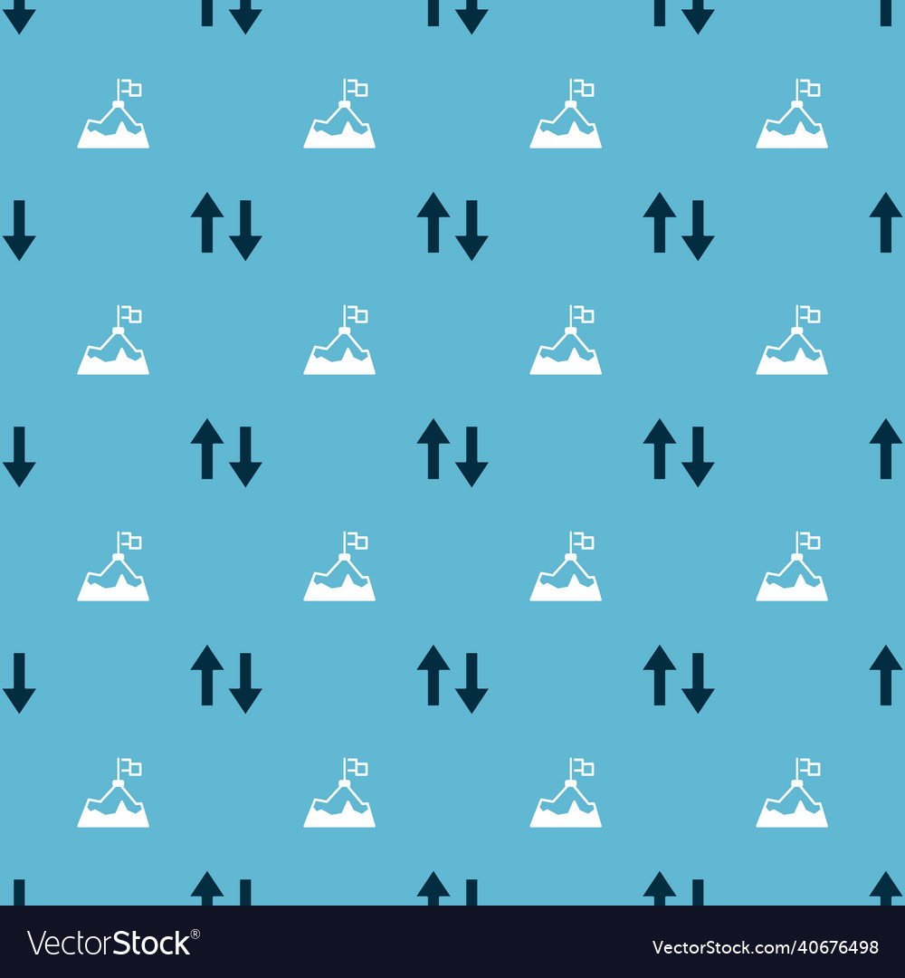 Set arrow and mountains with flag on seamless