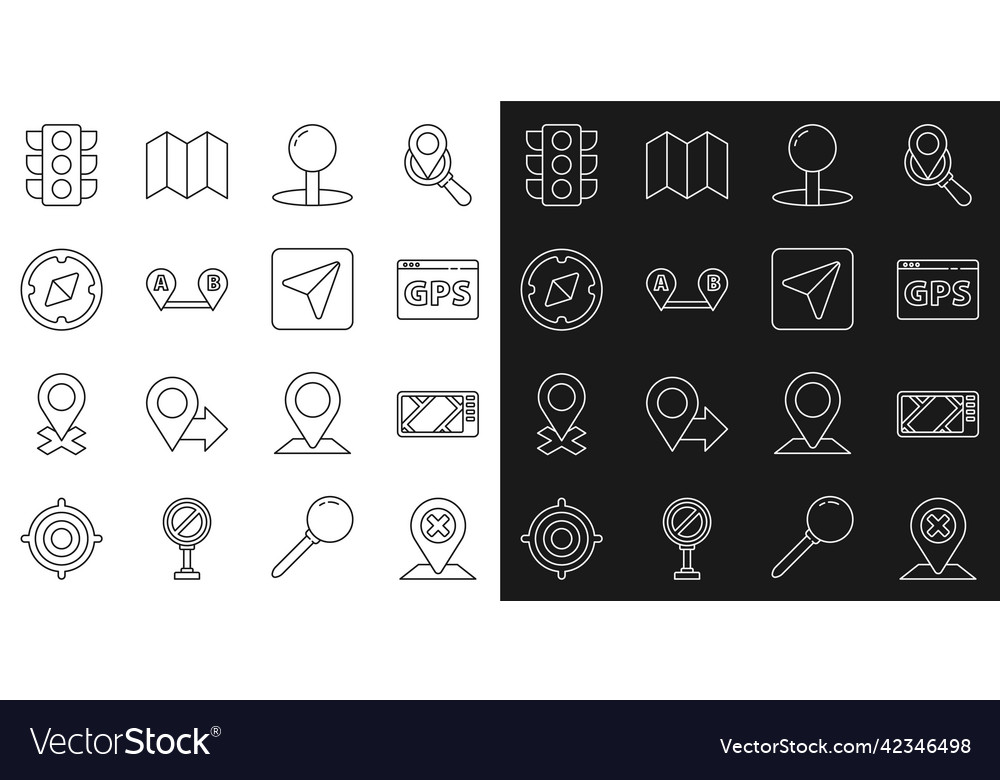 Set line location gps device with map push pin vector image Set line location gps device with map push pin