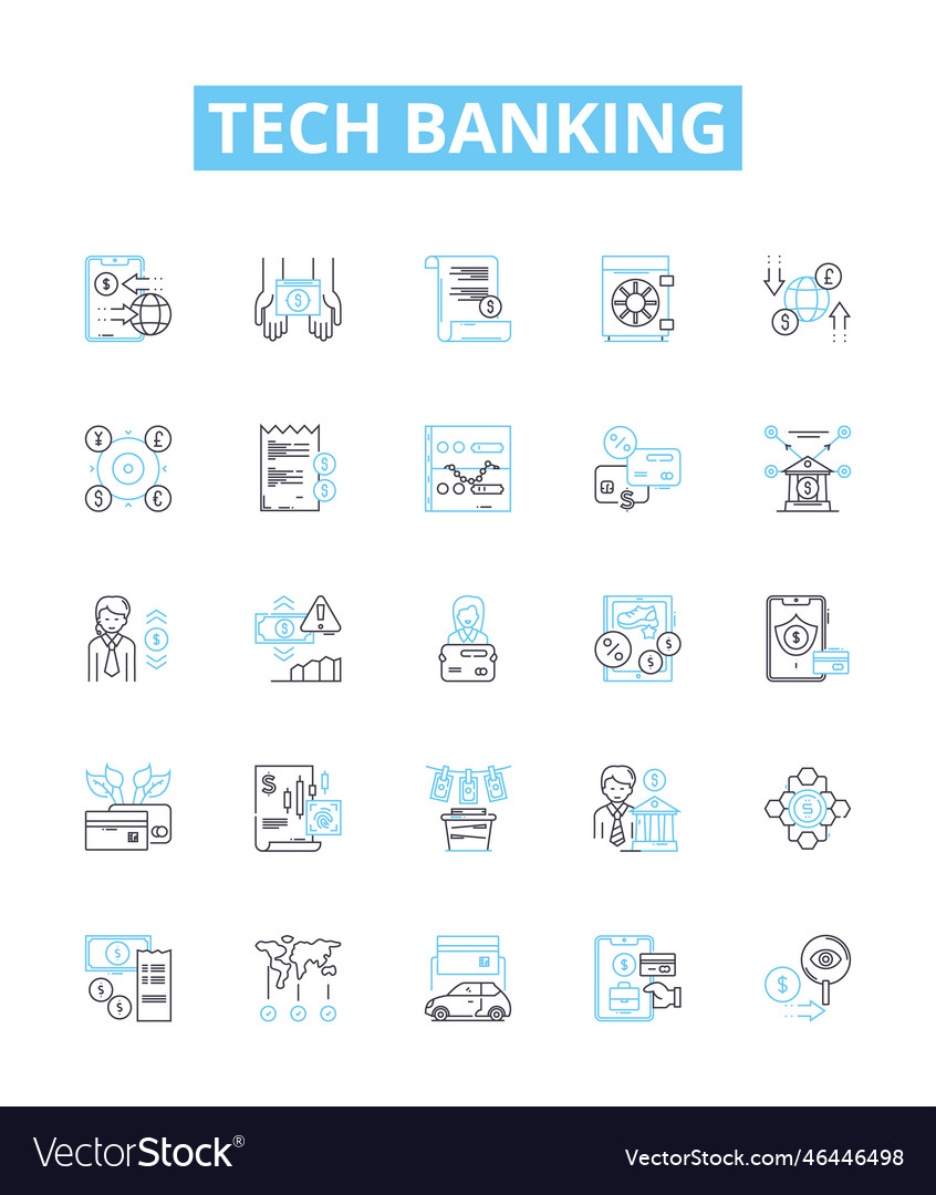 Tech banking line icons set Vector Image Tech banking line icons set