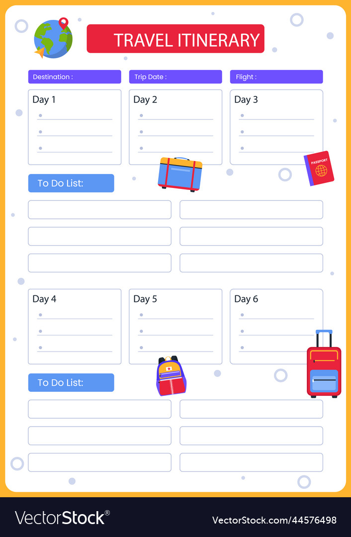 Travel itinerary design template Royalty Free Vector Image